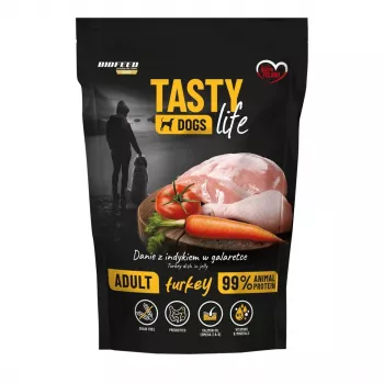 Mokra karma dla psa BIOFEED Tasty Life z indykiem 90% mięsa, karma pełnoporcjowa, 500 g
