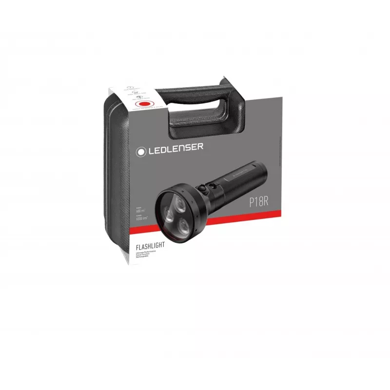 Latarka ręczna Ledlenser P18R Czarna, akumulatorowa 1000 lm, IP68, zasięg wiązki 600 m, bateria 18650