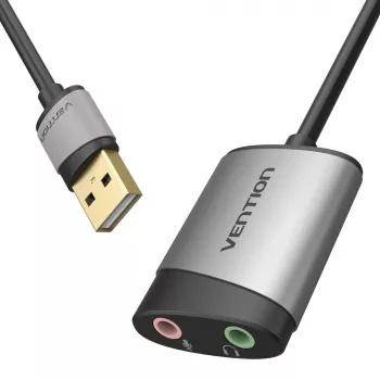 Karta dźwiękowa zewnętrzna USB Vention 0,15M Szary Metalowy Typ