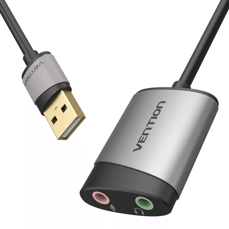 Karta dźwiękowa zewnętrzna USB Vention 0,15M Szary Metalowy Typ