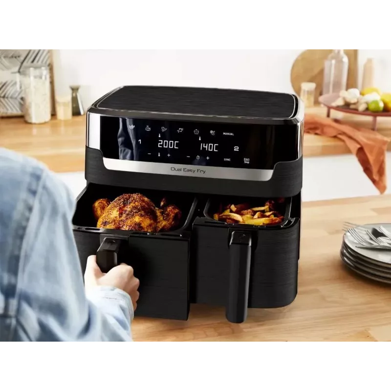 Tefal Easy Fry EY901N Double 8.3 L Wolnostojąca frytkownica na gorące powietrze 2700 W Czarna