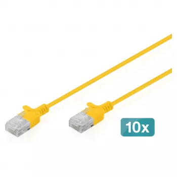 Kabel krosowy DIGITUS CAT6 U-UTP cienki, 1 m, żółty, zestaw 10 szt.