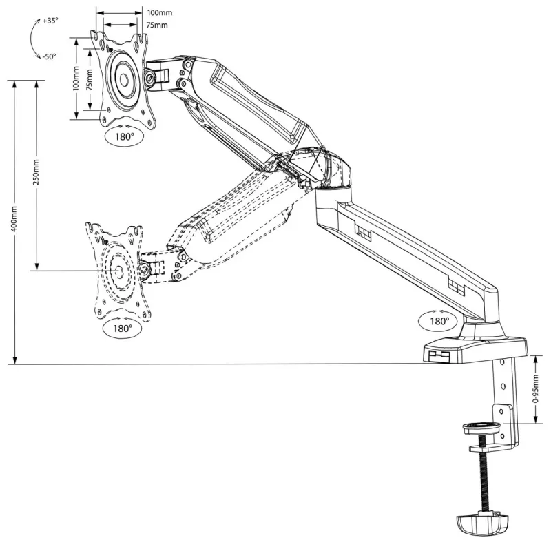 Uchwyt do monitora MACLEAN MC-860, montaż na biurko, do ekranów 27 cali (68,6 cm), VESA 75x75–100x100, maks. obciążenie 8 kg, czarny