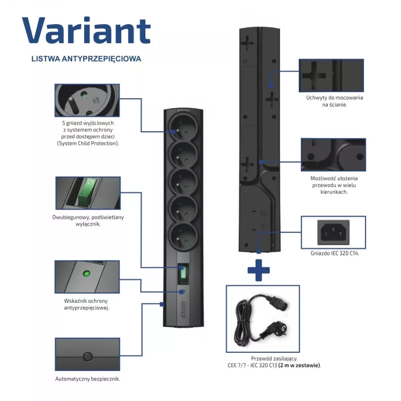 EVER VARIANT Power Strip 2M T/LZ09-VAR020/0410