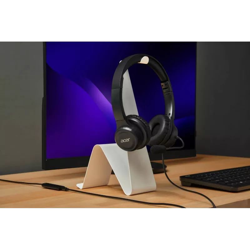 Przewodowy zestaw słuchawkowy biurowy Acer AHW154 — stereo, wtyk 3,5 mm, wytrzymała konstrukcja