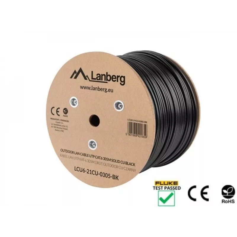 Kabel sieciowy Lanberg LCU6-21CU-0305-BK Czarny 305 m Cat6 U/UTP (UTP) zewnętrzny