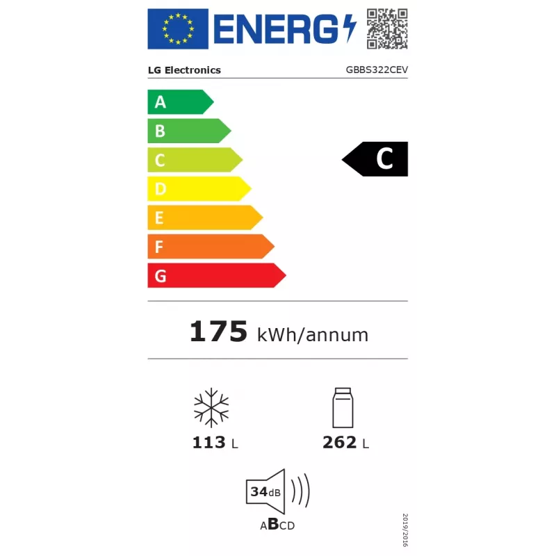 LG GBBS322CEV lodówko-zamrażarka Wolnostojąca 375 L Czarny