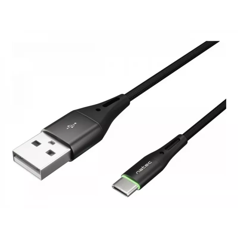 Kabel NATEC USB-C/A 2.0 1m prati LED czarny nylon