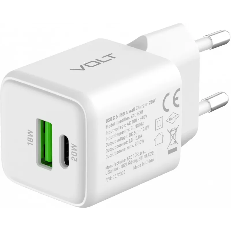 Ładowarka sieciowa USB C/A YENKEE YAC G38 20W 3A Power Delivery (USB‑C i USB‑A)