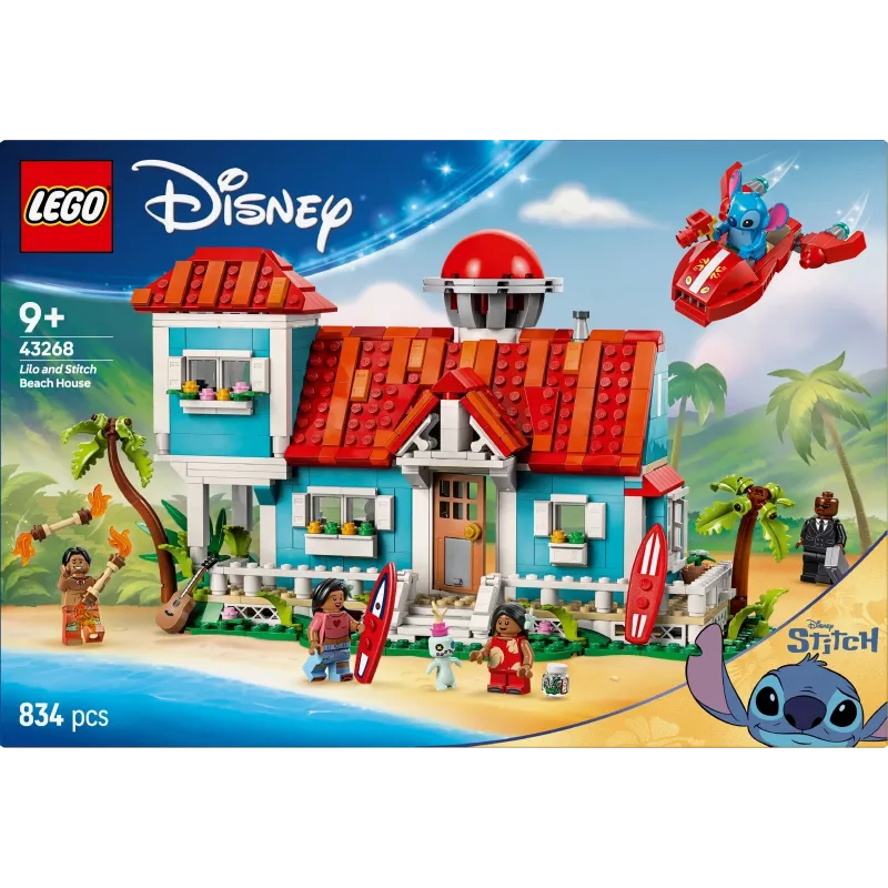 LEGO Disney 43268 Domek na plaży — modułowa konstrukcja domu, 834 elementy, 5 minifigurek, wiek 9+