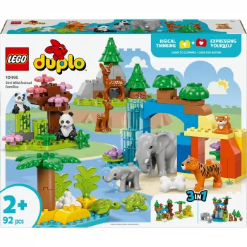 Zestaw LEGO DUPLO Town Rodziny Dzikich Zwierząt 3-w-1 10446 — 92 elementy, wiek 2+, 200×220×340 mm