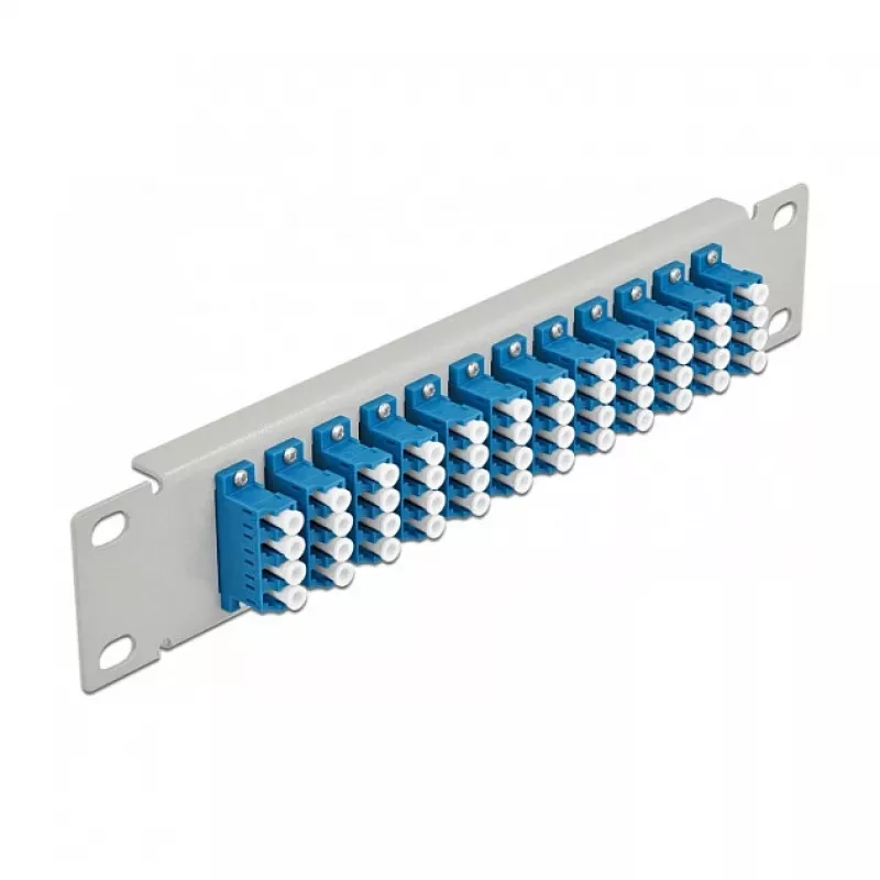 Fiber Optic Patch Panel DeLOCK 10 inch 12 Port LC Quad niebieski 1U szary