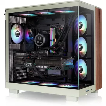 View 380 XL WS ARGB, obudowa wieżowa Light Green/Wood, 2x hartowane szkło, tekstura drewna