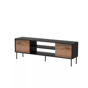 Szafka TV cama meble EF CORTINA 180×40×60 cm, blat czarny, rama orzech