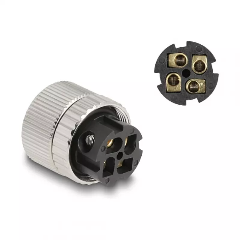 DeLOCK M12 Connector A-coded 4 pin female 90° kątowy metal