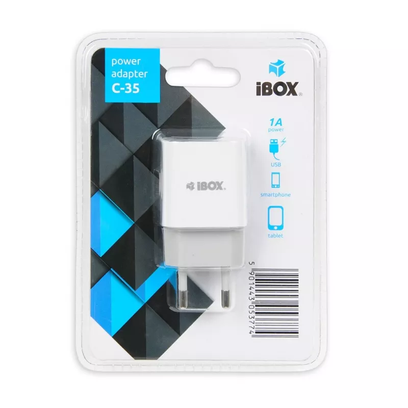Ładowarka sieciowa IBOX C-35 Universal biały — 5 V maks., 0,3 A wejście, 1 A wyjście USB