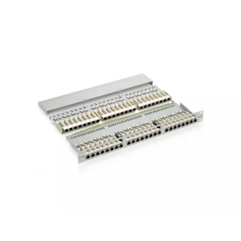 Panel krosowy Equip 48-portowy, ekranowany, Cat.6, czarny, RJ-45, złoto, Cat6, montaż w szafie, 1U, czarny