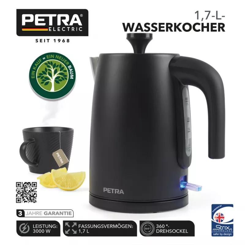 Czajnik elektryczny Petra 1.7L 3KW czarny mat