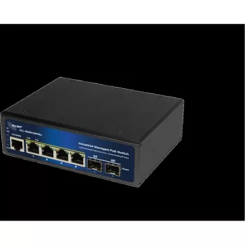 Przemysłowy przełącznik PoE ALLNET ALL-SGI8106PMJ-BT — 6-portowy (4 PoE+), wytrzymała metalowa obudowa