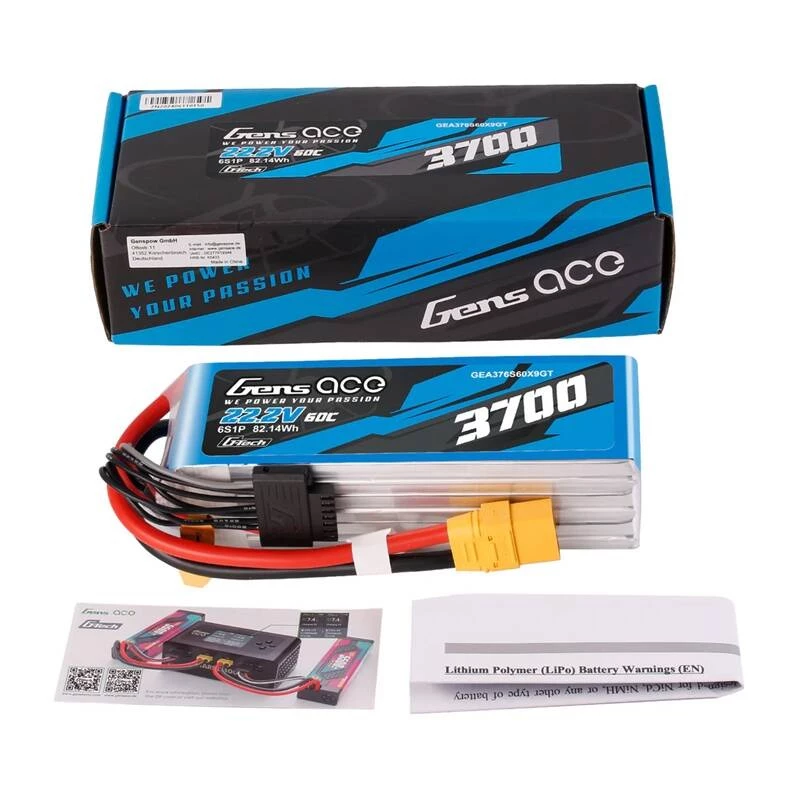 Bateria Gens ace GEA376S60X9GT 22,2 V LiPo wbudowana do modeli RC, 0,536 kg, czarna/niebieska/szara/biała