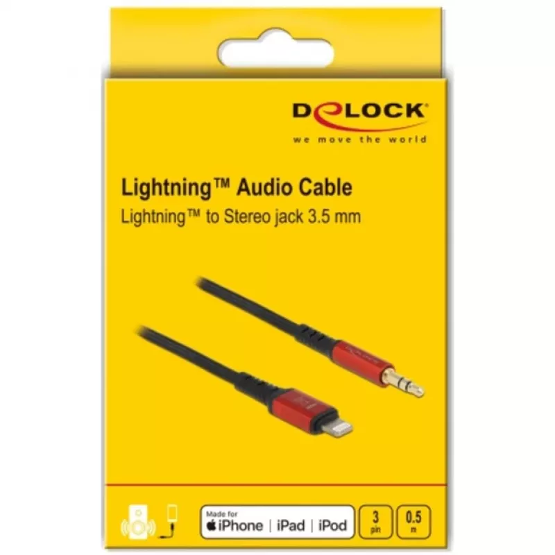 Delock - Kabel Lightning auf Kopfhöreranschluss - Lightning männlich zu mini-phone stereo 3,5 mm männlich - 50cm - Schwarz, Rot (86586)
