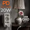 Rozgałęziacz zasilania MACLEAN MCE248 F/W — 3 gniazda AC (1×16A, 2×6A) + 4×USB (2×A, 2×C PD 20W), wtyczka EU, biały