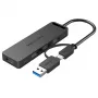 Vention 4-Port USB 3.0 Hub z interfejsem 2-w-1 USB-C i USB 3.0 oraz zasilaczem 0,15M typ ABS