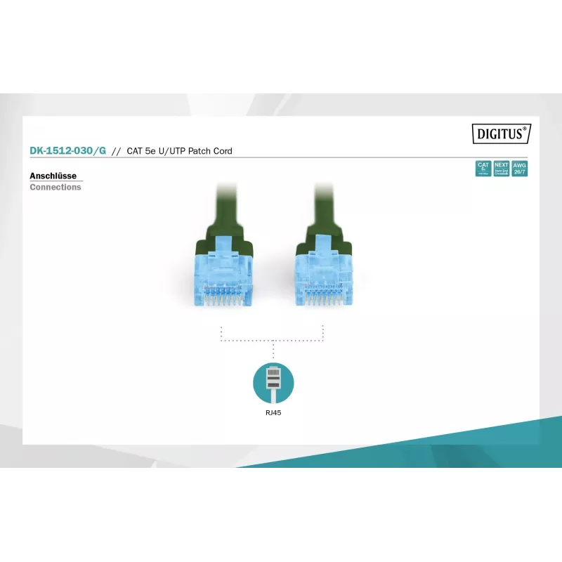 Przewód krosowy sieciowy DIGITUS CAT5e U/UTP, 3 m, RJ-45 do RJ-45, zielony