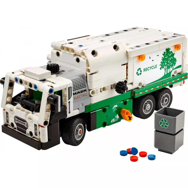 Klocki konstrukcyjne LEGO Technic Mack LR Electric Garbage Truck 42167 — 503 elementy, z napędem, wymiary 230×80×90 mm