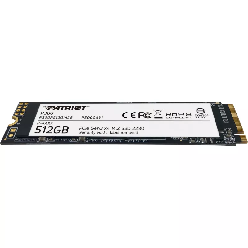 Wewnętrzny dysk SSD PATRIOT P300 512 GB M.2 PCIe NVMe — odczyt 1700 MB/s, zapis 1200 MB/s, 3D NAND, 3,8 mm, TBW 240