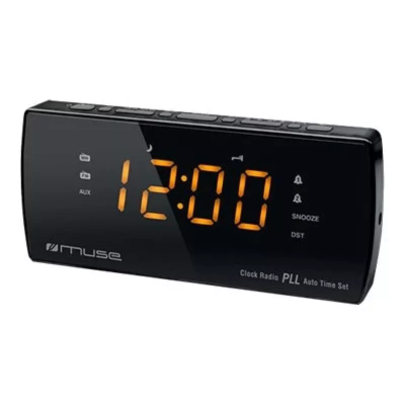 Zegar radiowy Muse M-185 CR — FM/MW, wyświetlacz LED 0,9 cala, zasilanie AC 230V z podtrzymaniem bateryjnym AAA, czarny
