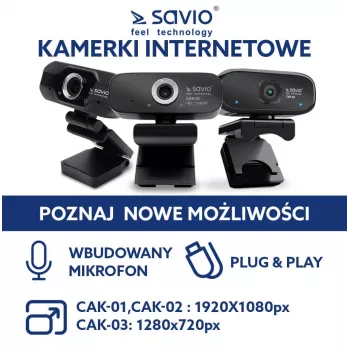 Kamera internetowa Savio Webcam USB Full HD z wbudowanym mikrofonem