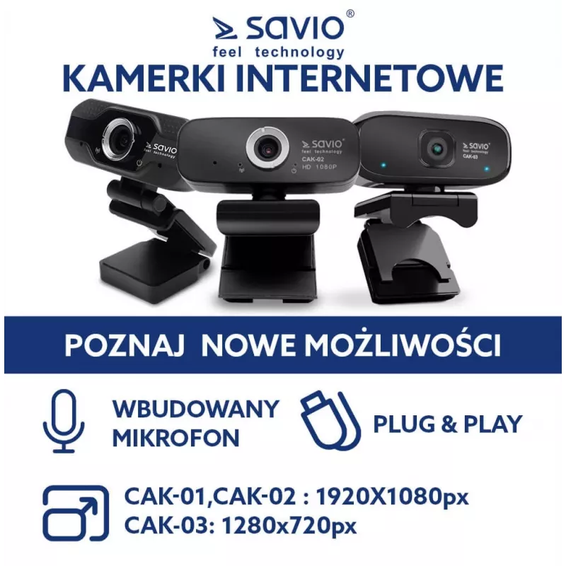 Kamera internetowa Savio Webcam USB Full HD z wbudowanym mikrofonem