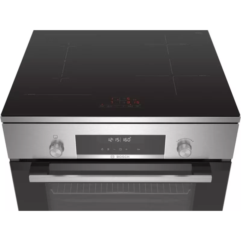 Kuchenka Bosch HLS79Y351U Seria 6, płyta indukcyjna, piekarnik elektryczny, stal nierdzewna, szerokość 60 cm, grill, LCD, 63 l, głębokość 60 cm