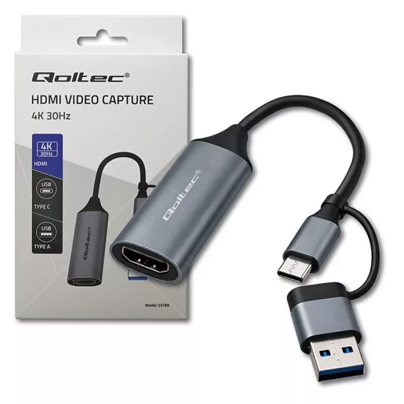 Adapter USB‑C na USB‑A i HDMI 4K 30 Hz QOLTEC w aluminium