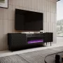 Szafka pod telewizor Cama Meble ONDA z kominkiem elektrycznym 1805×400×580 mm, czarna, blat z płyty wiórowej (wolnostojąca lub do montażu na ścianie)