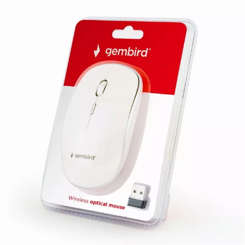 Mysz bezprzewodowa GEMBIRD MUSW-4B-01-W, symetryczna, optyczna 1600 DPI, 4 przyciski, RF bezprzewodowa, biała