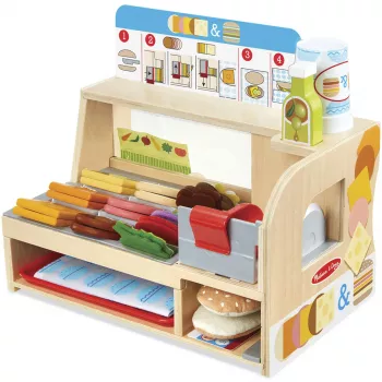 Melissa & Doug Drewniany Licznik Kanapek z Krajalnicą – 56-elementowy Zestaw Zabawek do Udawania Jedzenia - Certyfikat FSC