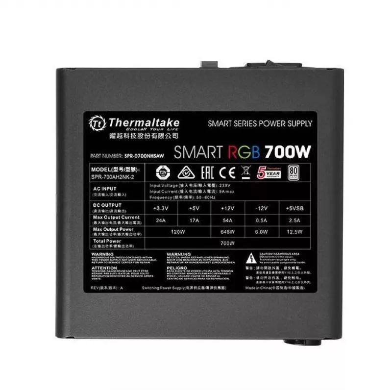 Zasilacz Smart 700W RGB, 80PLUS, 230V EU, 2xPEG, 120mm, Single Rail