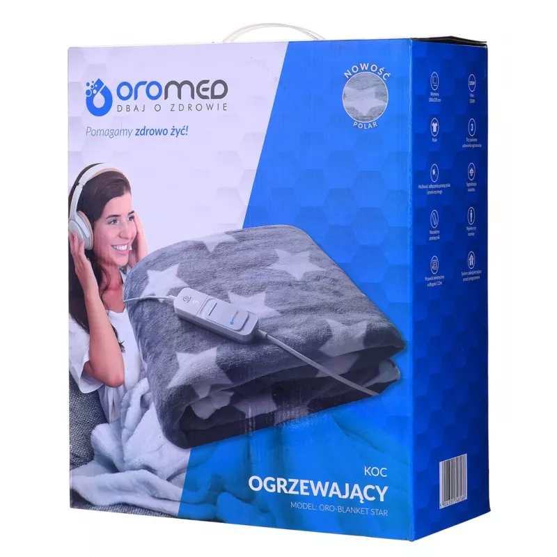 Elektryczna podkładka grzewcza ORO-MED ORO-BALNKET STAR, polar, 130×180 cm, 120 W, 3 poziomy grzania, 230V