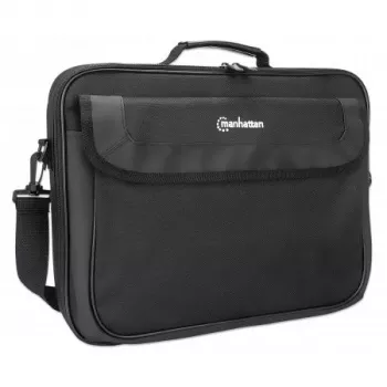 Torba na laptop Manhattan Cambridge 15,6 cala, konstrukcja typu clamshell, czarna, LOW COST, kieszeń na akcesoria, komora na dokumenty z tyłu, pasek na ramię (odpinany), odpowiednik Targus TAR300, pokrowiec na notebook, trzyletnia gwarancja