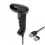Ręczny czytnik kodów kreskowych QOLTEC 50868 — skaner laserowy 1D/2D, przewodowy i bezprzewodowy USB, odległość robocza 600 mm, czarny