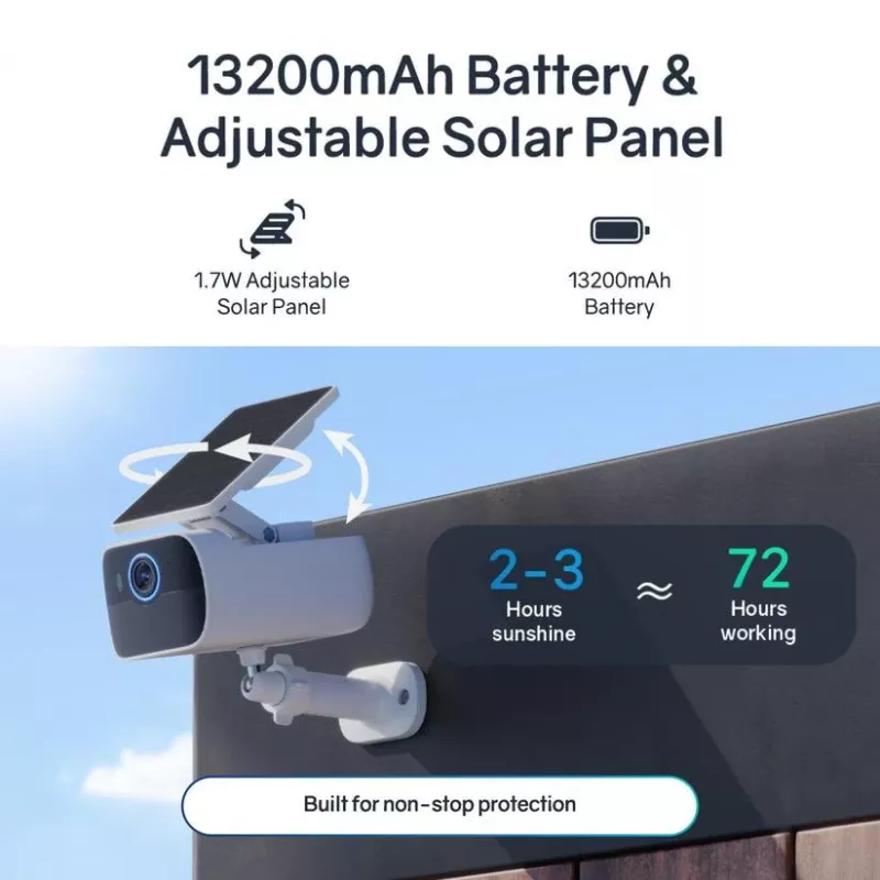 Safemo SC1 SolarCam, 4K UHD Video, 8× Zoom, 132° View, Night Vision, Wi-Fi 2,4 GHz, 1,5 W solar, Biały