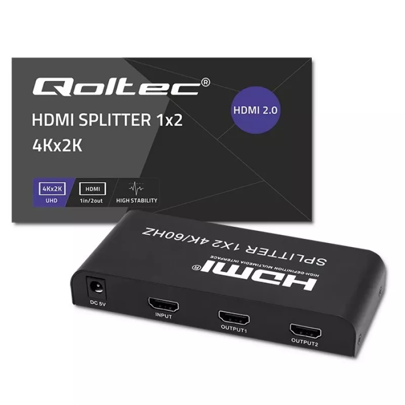 Qoltec 51797 Aktywny Rozdzielacz HDMI 2 x HDMI 4K x 2K | 6Gb/s | 60Hz