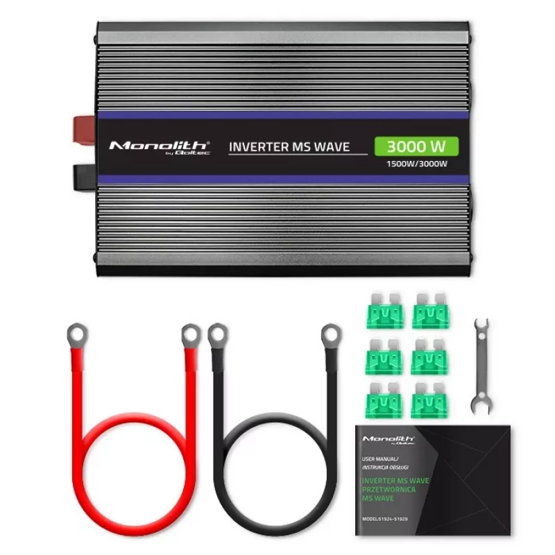 Przetwornica napięcia QOLTEC Monolith 3000 MS Wave, 12V→230V, 1500/3000W, z USB