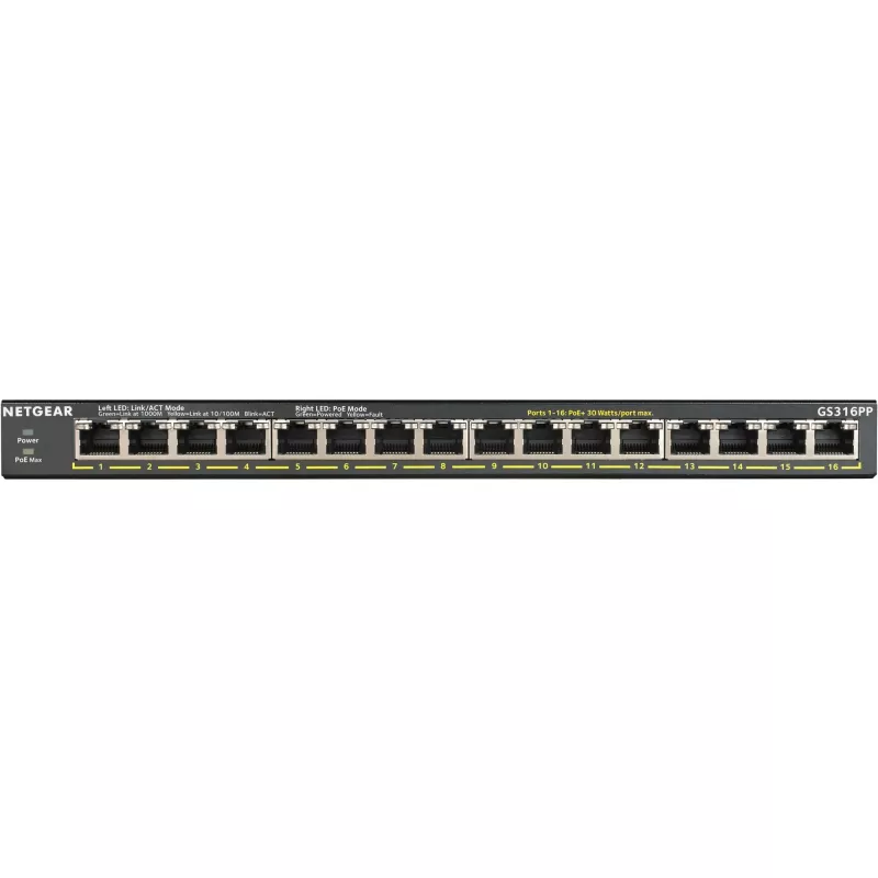 NETGEAR GS316PP Niezarządzalny Gigabit Ethernet (10/100/1000) Power over Ethernet (PoE) Czarny
