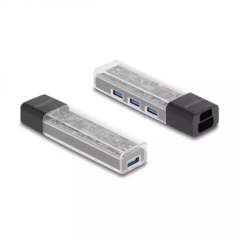 DELOCK USB 3.2 Gen 1 (3.1 Gen 1) 4-portowy hub z hostem Type-A + Type-C (5000 Mbit/s) Czarny/Przezroczysty