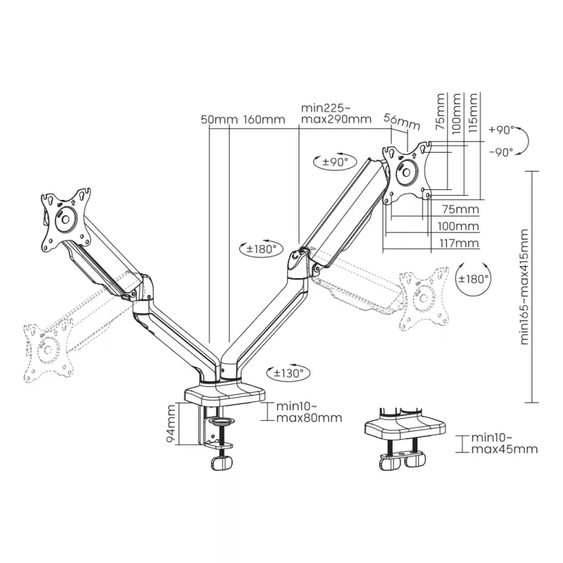 Uchwyt biurkowy Sbox LCD-S024-2 (17-32/2x2-9kg/100x100)