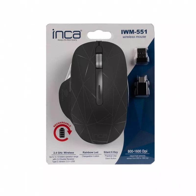 Cian Technology GmbH INCA mysz IWM-551 Wireless 1600 DPI Battery USB-C SW retail - Mysz - 1.600 dpi