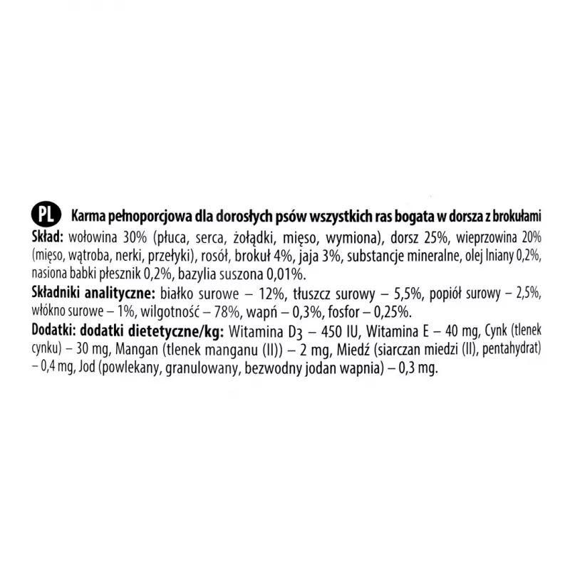 Mokra karma dla psa dolina noteci Premium — dorsz z brokułami, 800 g, dorosłe psy, bezzbożowa, bezglutenowa